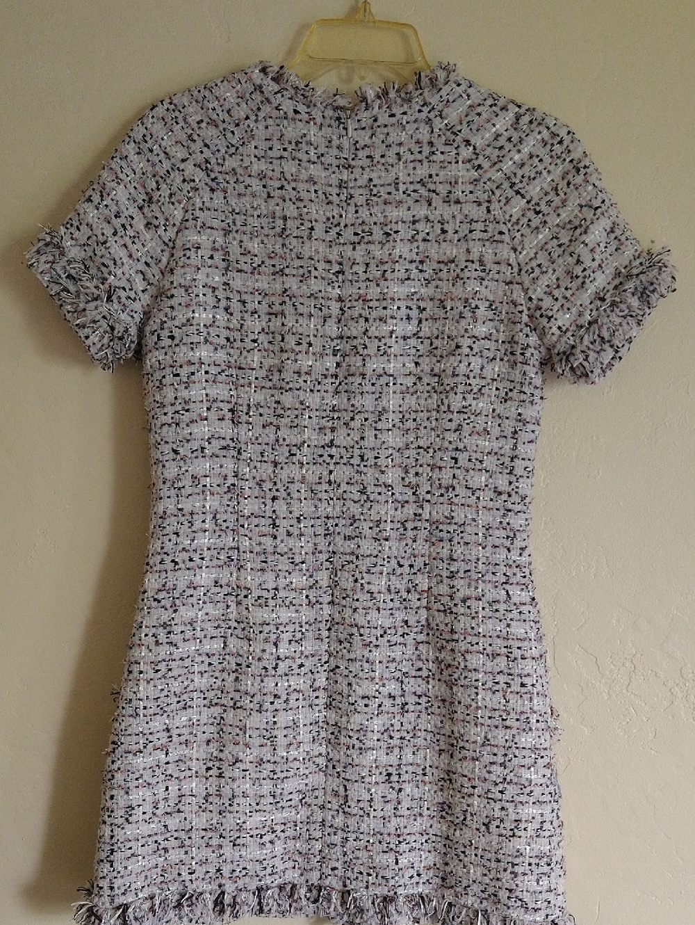 Deese Sicile Tweed Short Sleeve Fringe Dress - Elegant Daywear Size L - Picture 5 of 5